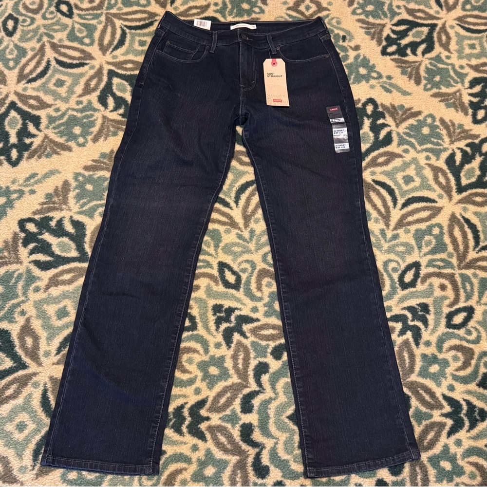 NWT Women’s Levi’s 505 Straight Easy Stretch Dark Jeans 10 Short 30/30 31 x 30